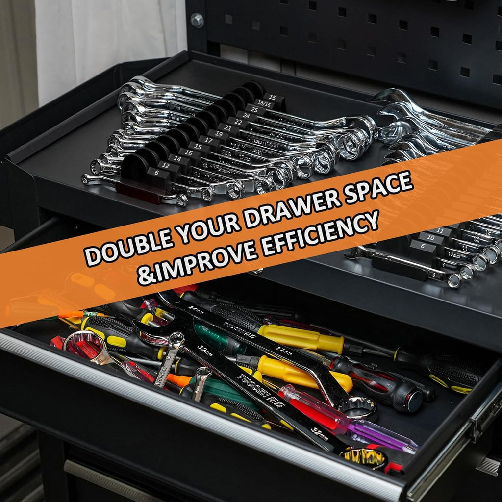 Mudygelay 52 pcs Modular Wrench Organizers for Tool Drawers - Wrench Rack with Metric&SAE Labels, Perfect Tool Storage Holder. Gift for Father and Boyfriend (Orange)