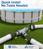 Pool Hose Connector for Leak-Proof Dual Seal and Stable Water Flow, 1.5" to 1.5" T-Joint Pool Hose Adapter for Pool Parts and Accessories Replacement, Easy No-Tool Install for Above Ground Pools
