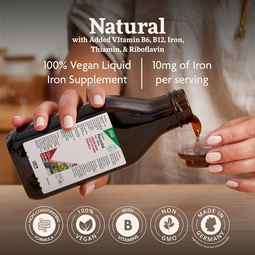 Floradix Floravital Liquid Iron & Vitamin Formula - Liquid Iron Supplement with C & B Vitamins & Herbs for Energy Support - Vegan, Gluten-Free, Yeast-Free & Non-GMO - 8.5 Fl Oz