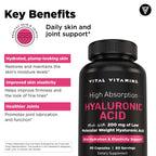 Vital Vitamins Hyaluronic Acid Supplements - Made with 200mg of Low Molecular Weight Hyaluronic Acid - Supports Skin Hydration & Elasticity from Within - 60 Capsules, 60 Servings