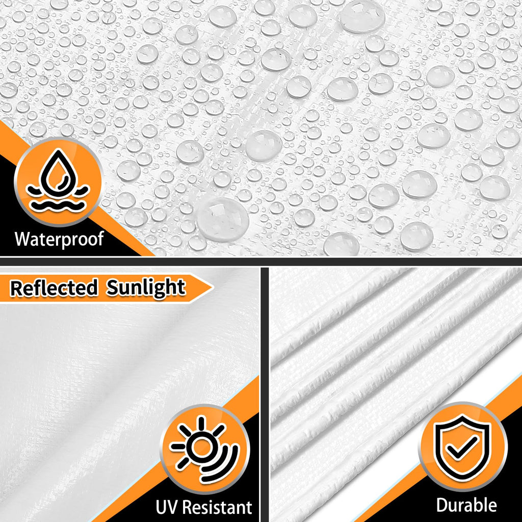 CAMPMAC White Heavy Dut Waterproof Tarp 6' x 20', 10 Mil Thick, High Durability, Rip and Tear Resistant with Metal Grommets Every 20 Inches