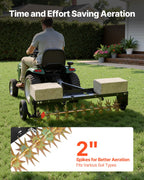VEVOR Tow Behind Plug Aerator, 40 in Lawn Spike Aerator with Universal Hitch, 150lbs Weight Capacity, Heavy Duty & Rust-Resistant, Pull Behind Aeration Tool with Tray for Farmland & Garden Tractors