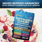 Parrox Corti-Smooth Cortisol Support Gummies with Magnesium, L-Theanine, Ashwagandha, Phosphatidylserine, Bacopa Monnieri, Lions Mane, Ginkgo Biloba, Valerian Root (60 Gummies - Mixed Berry Flavor)