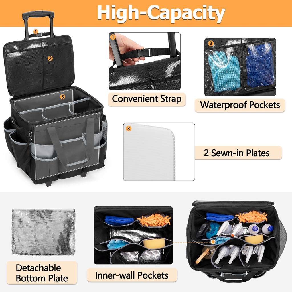 HODRANT Large Rolling Cleaning Caddy with Detachable Trolley & Lid