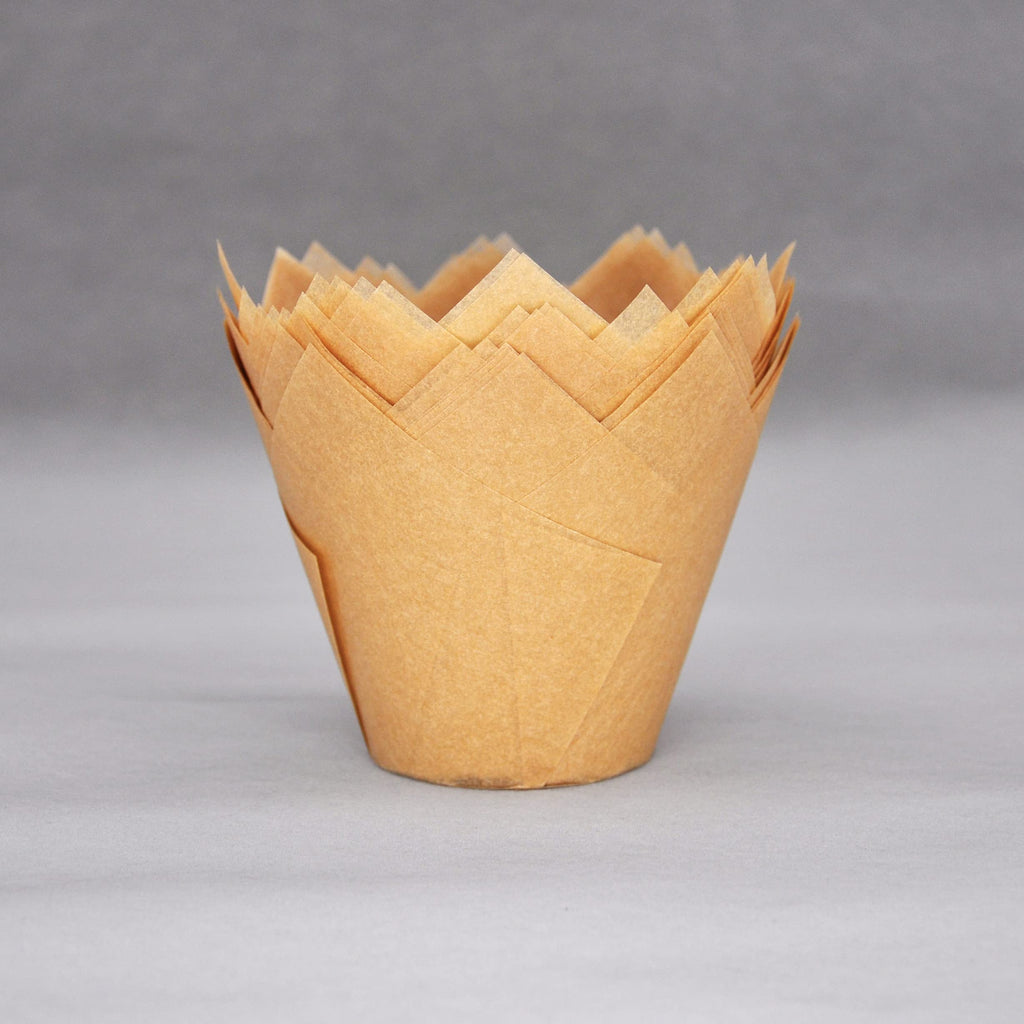 QLSmypkg Extra Large Jumbo Muffin Greaseproof paper Baking cupcake cups, 2-1/4" x 3-3/4" Natural Tulip Baking Cup Case of 125 pcs (Extra Large) (125)