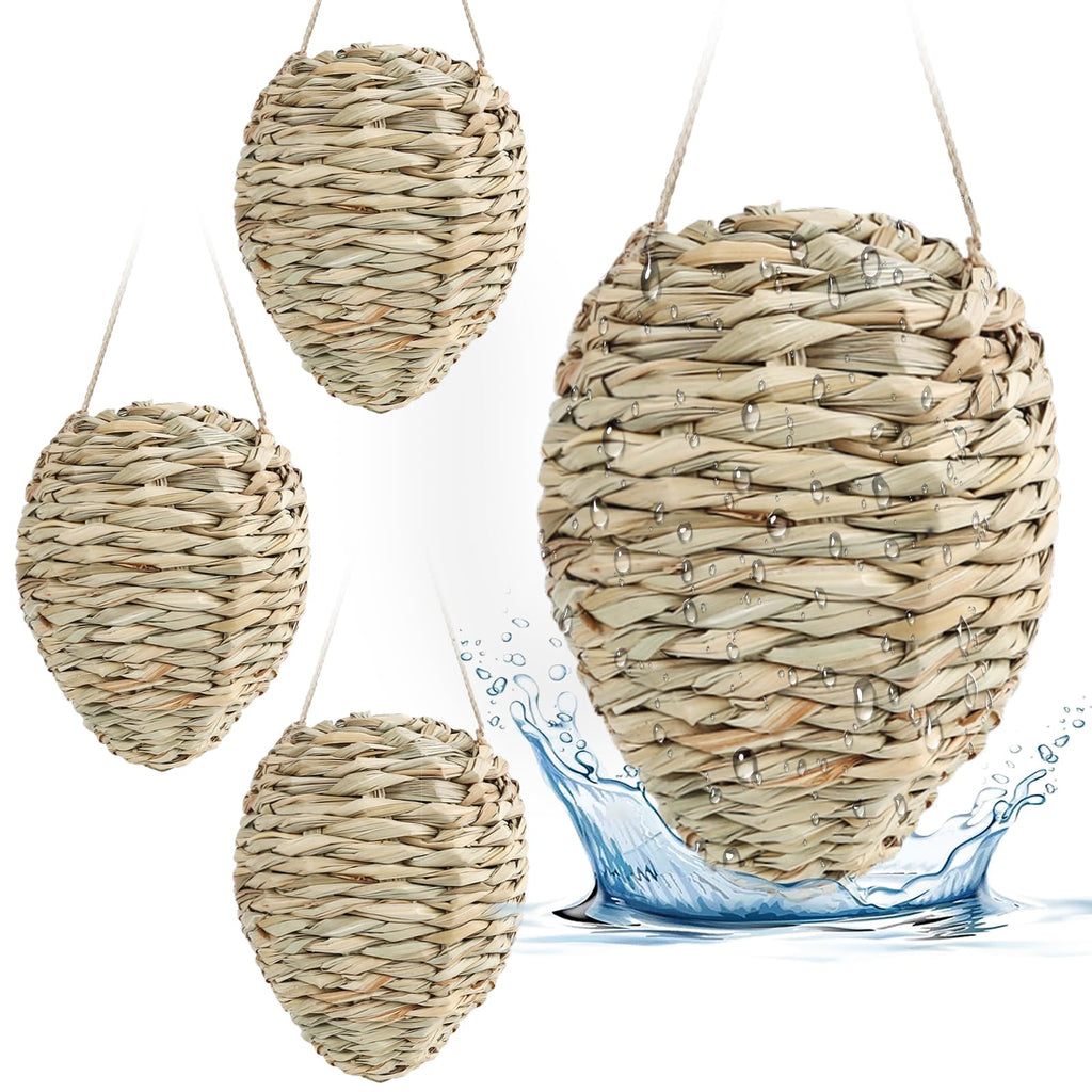 4 Pack Wasp Nest Decoy, Woven Reed Fake Wasp Nest for Outdoor Decor