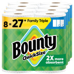 Bounty Quick-Size Paper Towels, White, 8 Family Triple Rolls = 27 Regular Rolls