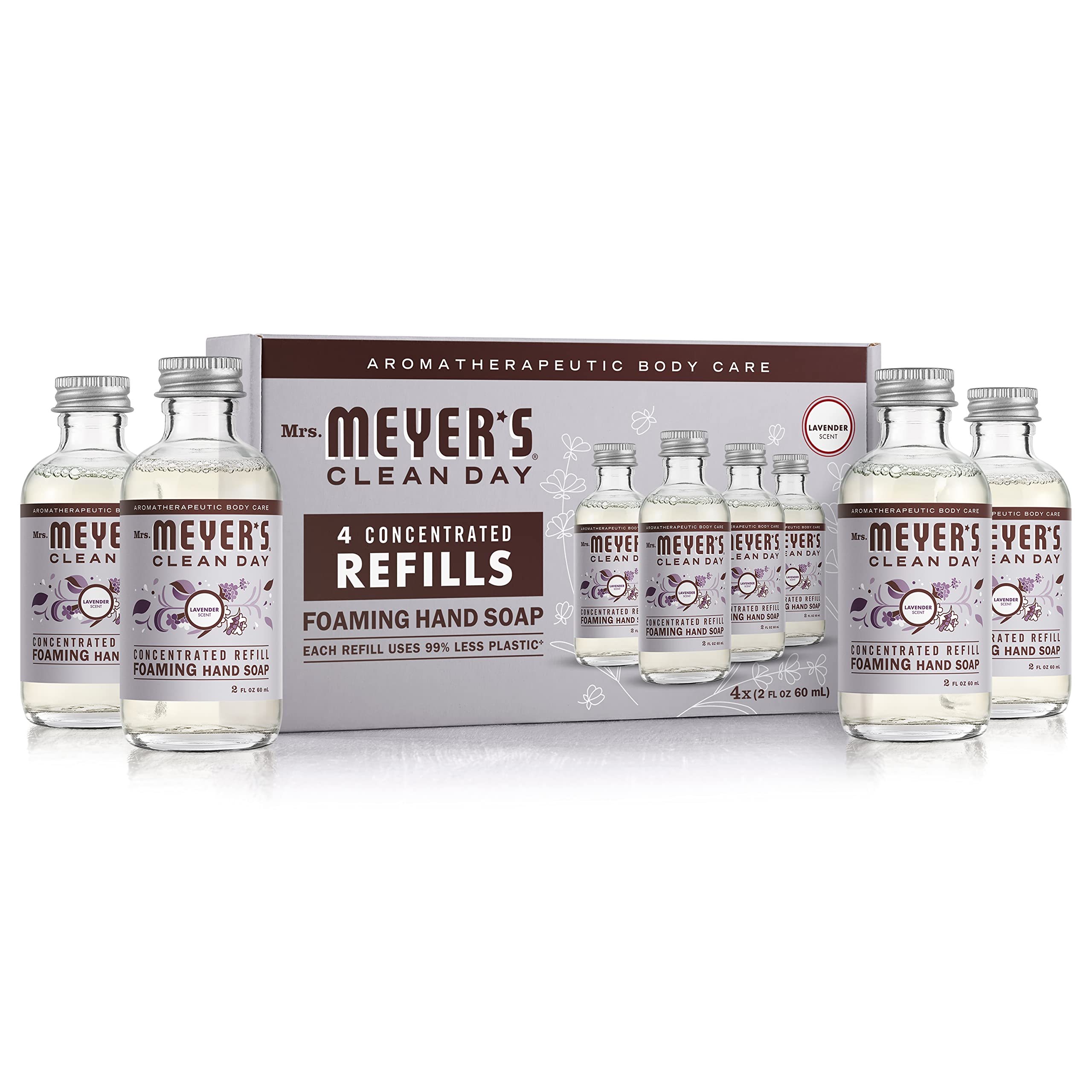 MRS. MEYER'S CLEAN DAY Foaming Hand Soap Concentrated Refills, 4 Concentrated Refills (2 Fl. Oz each), Lavender Scent, Makes 40 Fl. Oz. of Foaming Soap Total