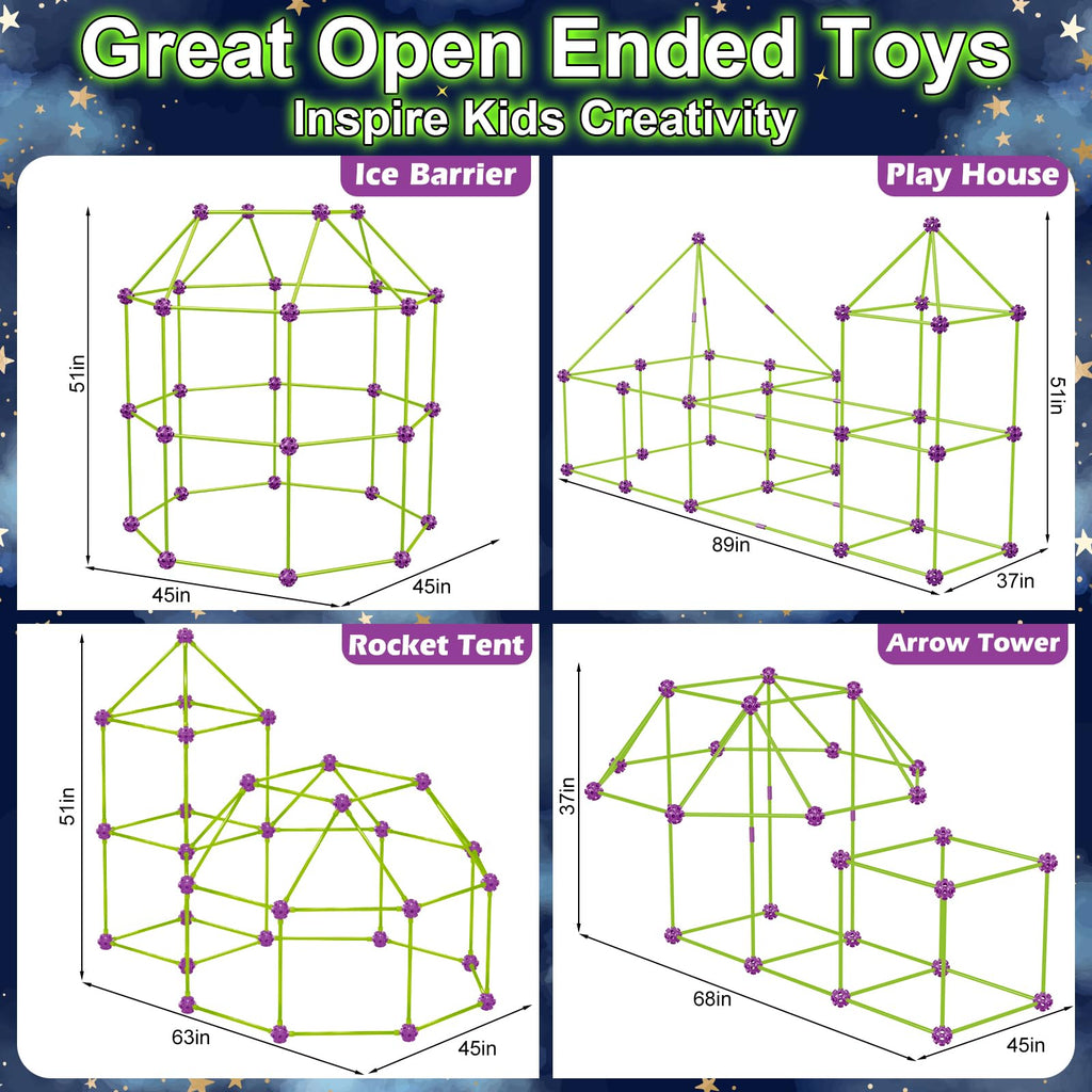 V-Opitos 140 Pack Glow in The Dart Fort Building Kits for Kids Age 4, 5, 6, 7, 8+ Years Old, STEM Building Toys for DIY Castles, Tunnels, Ideal Christmas, Birthday Gifts for Boys & Girls