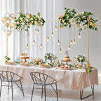 Almirantra Over The Table Rod Stand with Clamps, Adjustable 29"-44" Tall 46"-98" Length, Table Arch Stand for Wedding Birthday Party Anniversary Halloween Christmas Decoration Supplies(Gold)