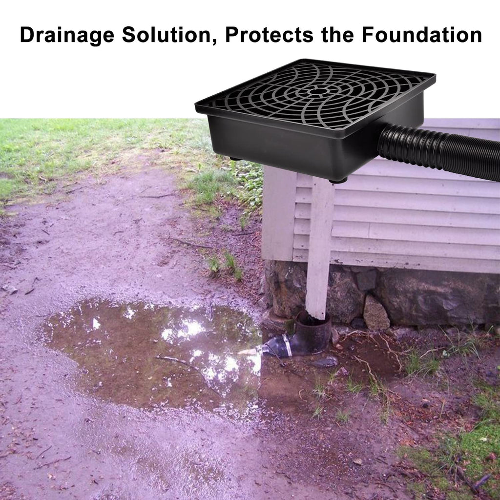 Prestantious Catch Basin Gutter Downspout Extensions, 12"×12" Low Profile Catch Basin Downspout Extender with 2" ID Flexible Pipe, No Deep Dig Needed, Rainwater Diverter, Pipe Stretched Length 8.2ft