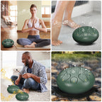 Rain Drum for Outside Garden, 6 Inches 8 Notes Steel Tongue Chakra Drums, Waterproof Meditation Rain Chime, Musical Instruments for Adult Gift with Bag, Music Book, Drum Mallets (Green)