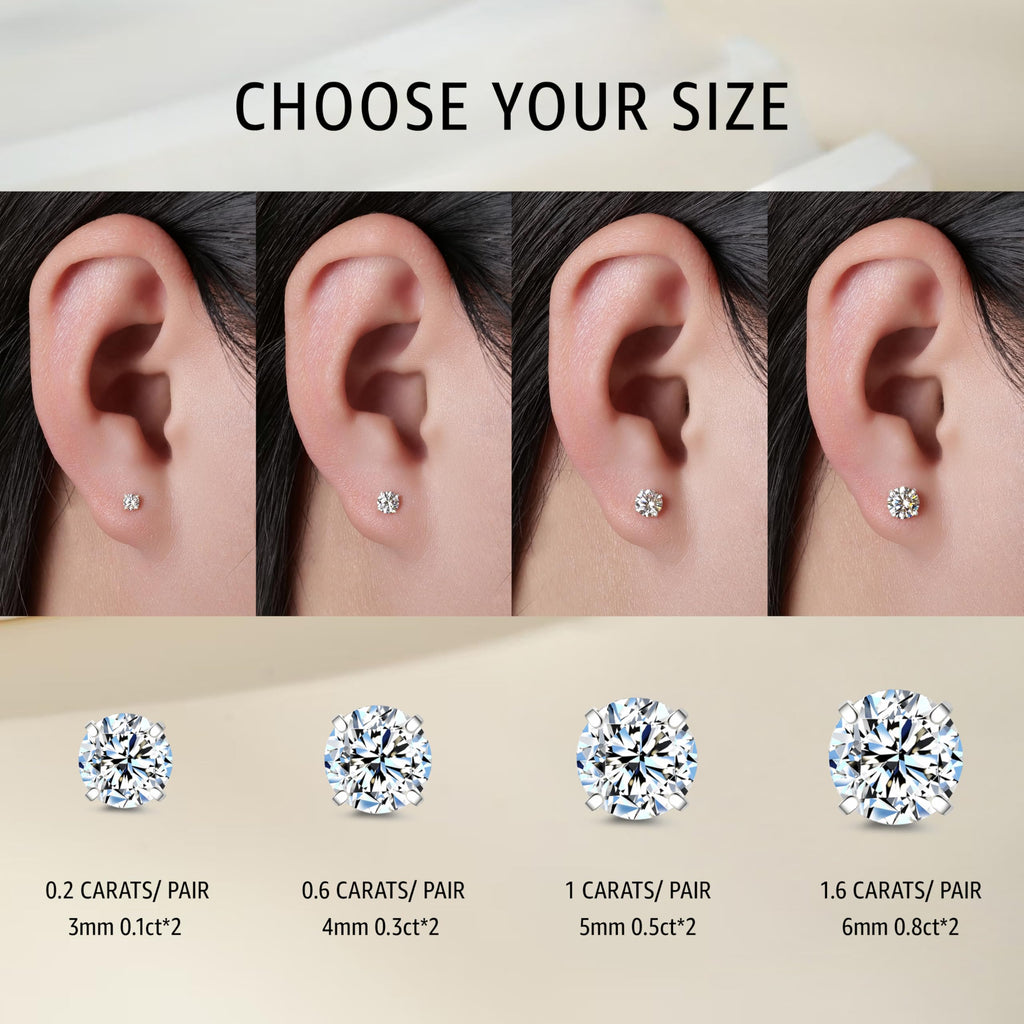 Limerencia Moissanite Stud Earrings, F136 Titanium Screw Back Earrings