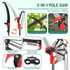 VINGLI 26FT Manual Pole Saw for Tree Trimming, Extendable Tree Pruner, Sharp Steel Blade and Scissors, High Tree Branch Cutter with Lightweight 8 Fiberglass Long Handles, for Pruning Palms and Shrubs