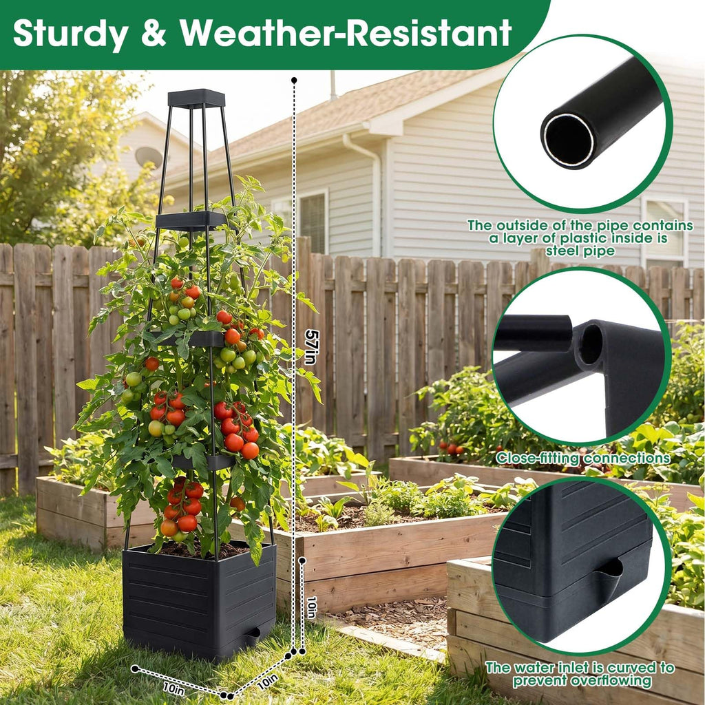 MQFORU 2Pack Raised Garden Bed Planter Boxes with Trellis, 57" Self-Watering Tomato Planter Boxes with Trellis for Climbing Vegetable and Plants, Tomato Cage for Indoor Outdoor Use