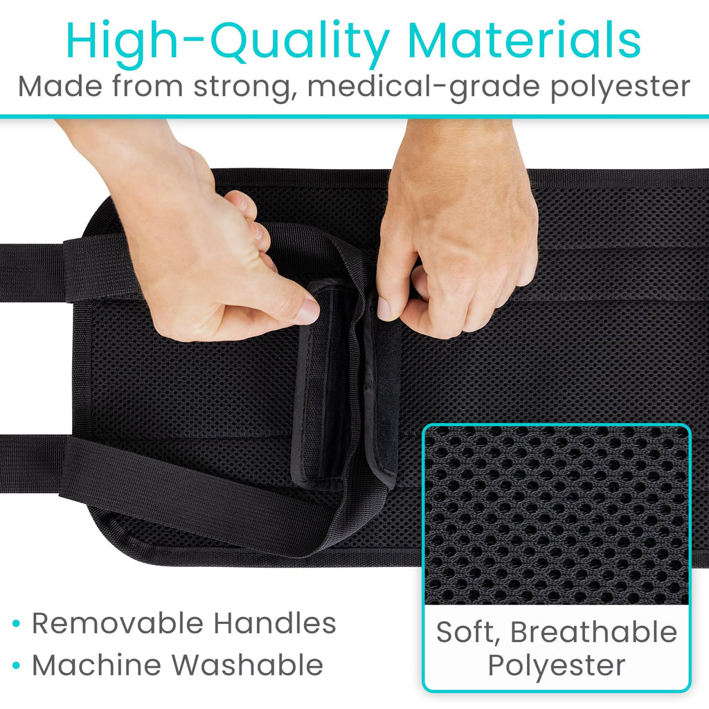 Vive Standard Transfer Sling (31.5 Inch) - Gait Belt for Elderly & Disabled - Patient Lifting Aid for Seniors & Injured - Bed & Wheelchair Transfer for Home Use (Black)