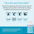 Clear Skin Vitamins for Women & Men - Supplement for Healthy Glowing Skin and Acne Control* - Patented and Dermatologist Developed Hormonal & Cystic Acne Pills