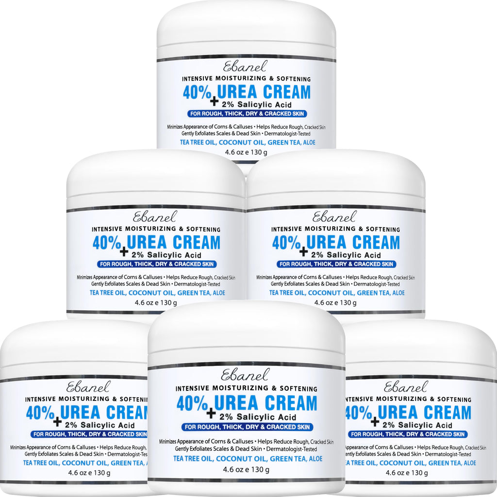 Ebanel Urea Cream 40% plus Salicylic Acid 2%, Foot Cream for Dry Cracked Heels Feet Knees Elbows Hands, Foot Dead Skin Cuticle Callus Remover Toenail Softener, Keratolytic Skin Barrier Repair, 6-Pack