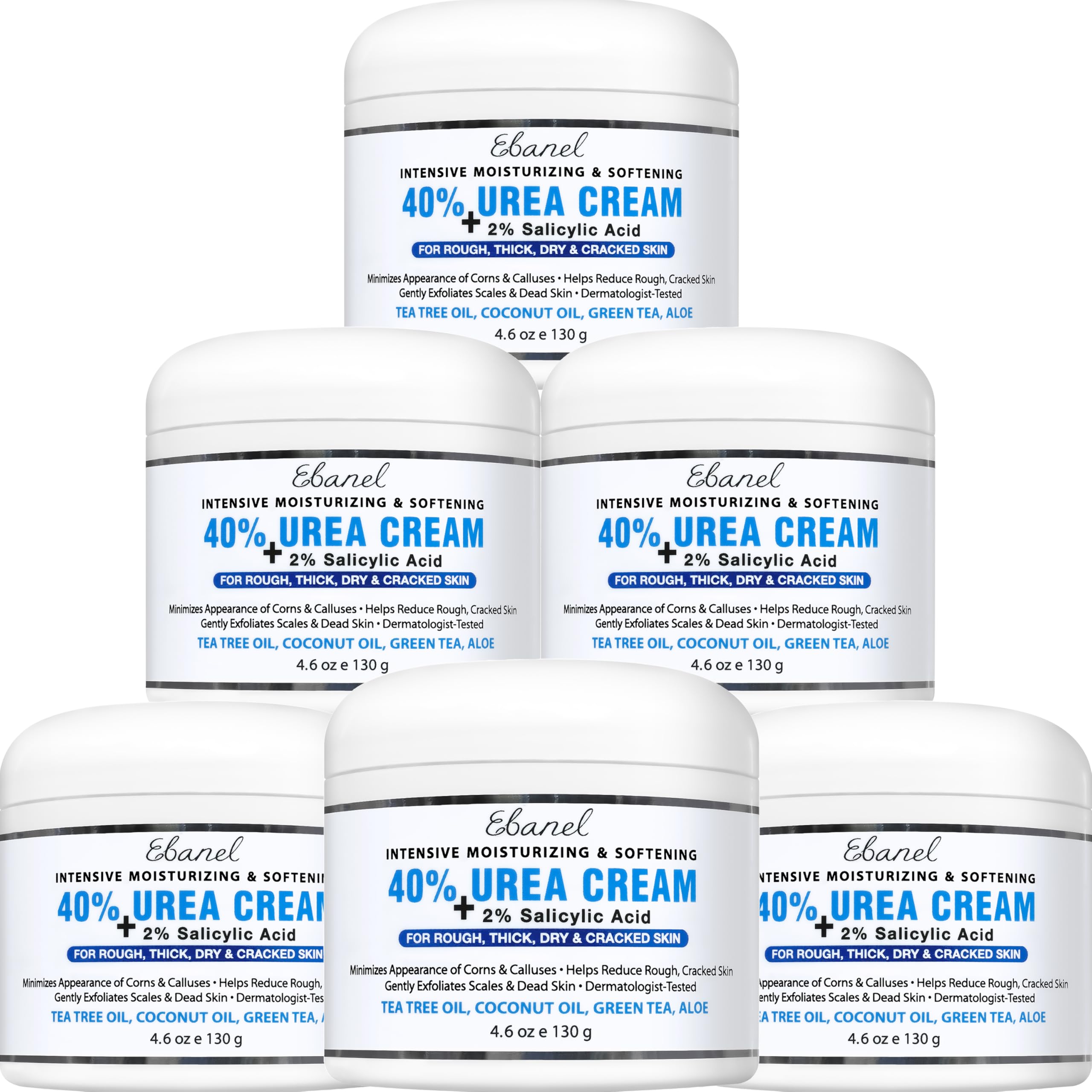 Ebanel Urea Cream 40% plus Salicylic Acid 2%, Foot Cream for Dry Cracked Heels Feet Knees Elbows Hands, Foot Dead Skin Cuticle Callus Remover Toenail Softener, Keratolytic Skin Barrier Repair, 6-Pack