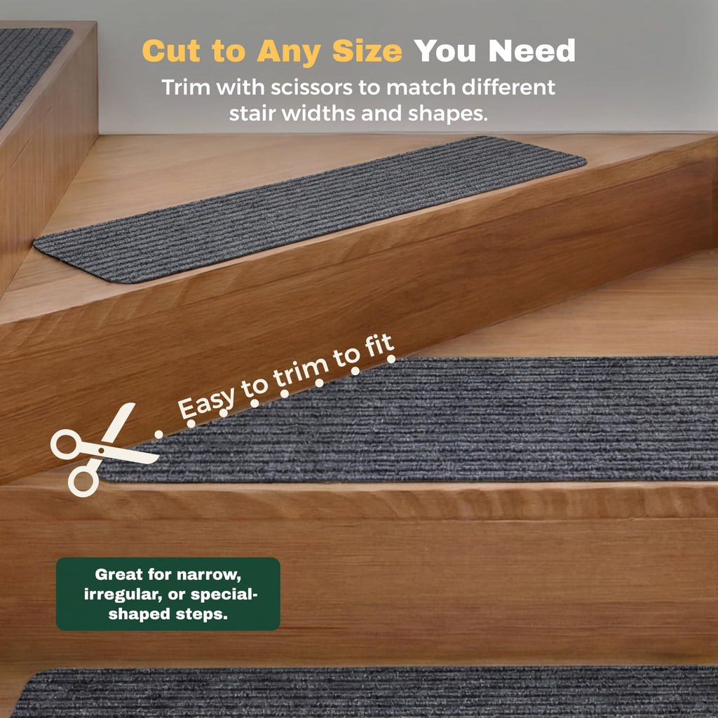 MBIGM 8" X 30" (15 in Pack) Non-Slip Carpet Stair Treads Non-Skid Safety Rug Slip Resistant Indoor Runner for Kids Elders & Pets with Reusable Adhesive - Gray - Carpet Pads for Stairs