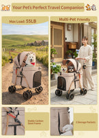 MILA&LOUIS Low-Profile Large Space Pet Stroller for Medium & Small Dogs, Suitable for Multi-Pet and Senior Dogs, 55lbs Max Load, 360° Swivel Front Wheels, One-Touch Foldable Design with Rear Brake