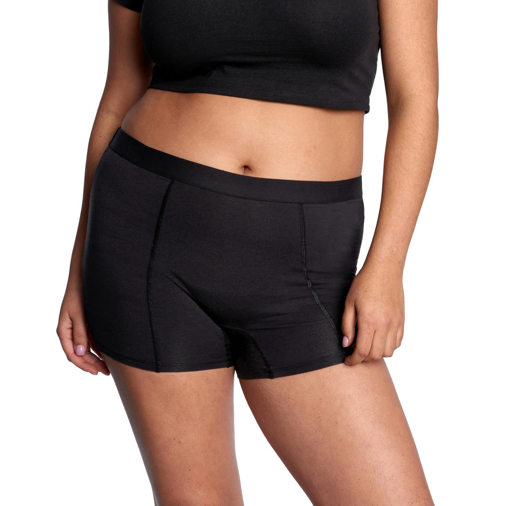 Thinx Ultra-Soft Period Underwear, Overnight Boy-Shorts Leakproof, Holds Up to 12 Regular Tampons*, Period Underwear for Women, Reusable & Controls Odor, Black, M