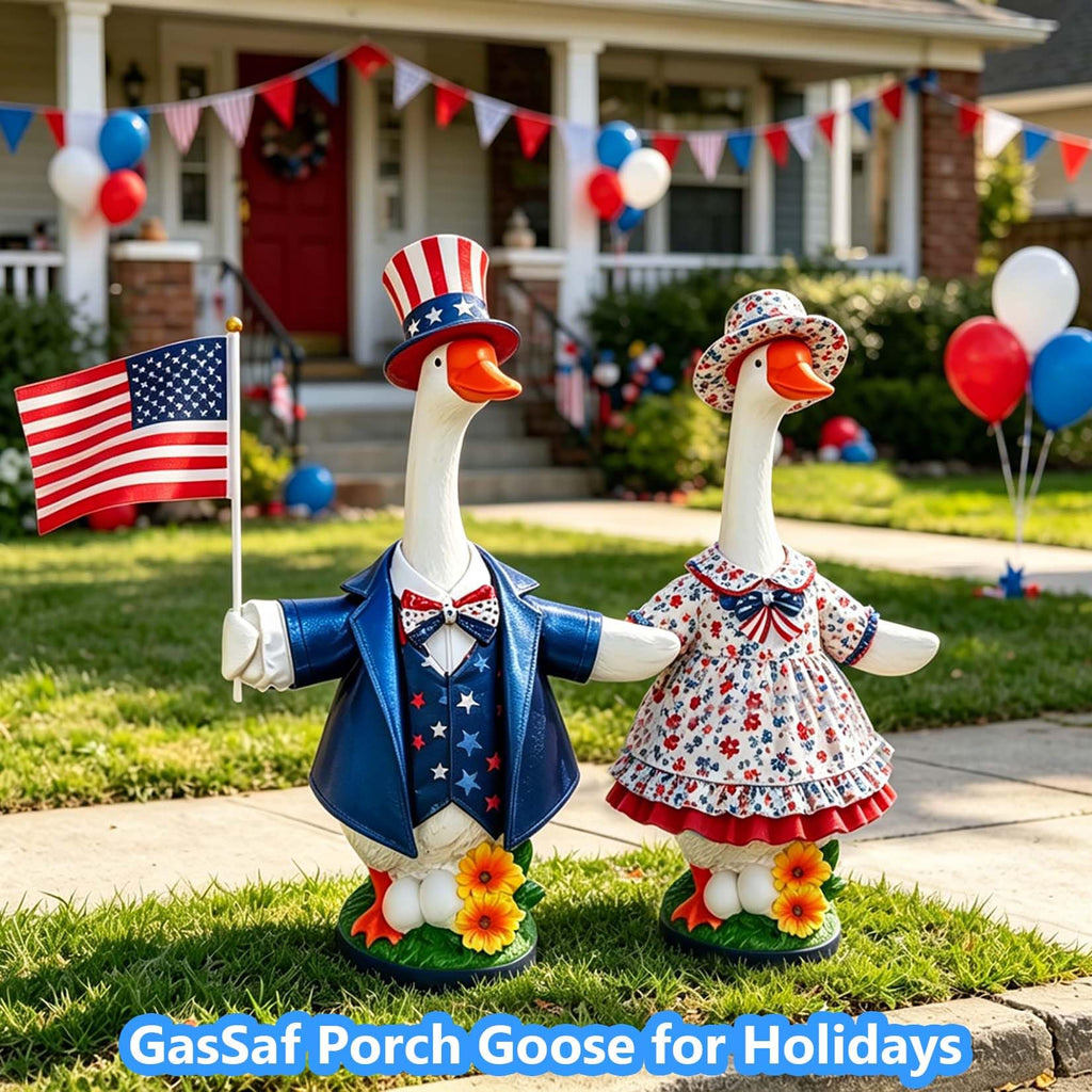 GasSaf 23 Inch Porch Goose Outdoor Garden Statue, Large Porch Goose for Garden Yard Patio Balcony Decor, Heavy-Duty & Independent Standing, Big Resin White Cygnus Sculpture, Father Gift