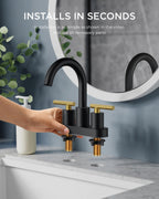 FORIOUS 4 in Black and Gold Bathroom Faucet Centerset, 2 Handle Matte Black Swivel Faucet for Bathroom Sink 2 or 3 Hole with Pop up Drain and cUPC Supply Hose, Suitable for Vanity RV Restroom