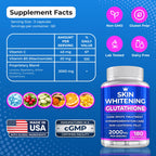 Glutathione Whitening Pills - 180 Capsules 2000mg Glutathione - Effective Skin Lightening Supplement - Dark Spots, Melasma & Acne Scar Remover, Hyperpigmentation Treatment - Anti-Aging Antioxidant