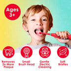 Brusheez Kids’ Electric Toothbrush Set - Safe & Effective for Ages 3+ - Parent Tested & Approved with Gentle Bristles, 2 Brush Heads, Rinse Cup, 2-Minute Timer, & Storage Base (Pepper the Dino)