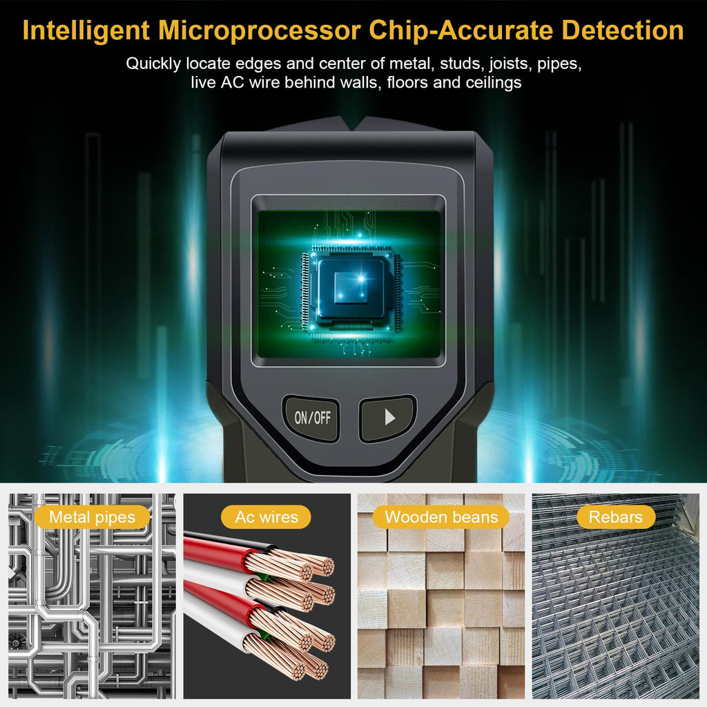 Stud Finder Wall Scanner - 5 in 1 Stud Finder Tool w/Smart Chip and HD LCD Display, Stud Detector Beam Finders for the Center and Edge of Wood AC Wire Metal Studs Joist Pipe (‎Bark)