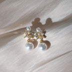 LEMOXIVI Gold Plated Pearl Drop Dangle Earrings for Women, Pearl Wedding Earrings for Brides Dangling, CZ Bridal Earrings for Wedding Bridesmaids, Prom Jewelry Gifts, Style3-Gold
