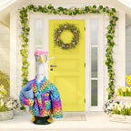 Sunnymove 23 Inch Porch Goose Statue Outfits Set Neon Rainbow Leopard Porch Goose Bathrobe Costumes with Clothes & Accessories for Patio Yard Garden Lawn Outdoor Decoration