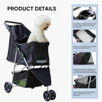 NEWBULIG Pet Stroller for Dogs, Cats Stroller with 3 Wheel, Foldable, Lightweight and Durable, Ideal for Small to Medium Pets, Includes Storage Basket and Cup Holders, Black