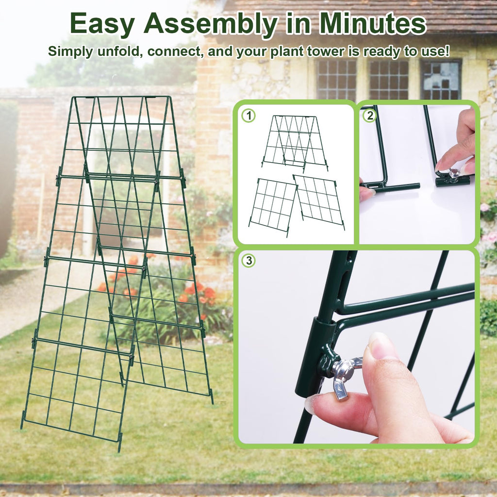 Heavy Duty 48"x16" Adjustable A-Frame Cucumber Trellis for Climbing Plants,iGreely Foldable Frame Rust-Proof Metal Trellis with Dense Grid,Perfect for Raised Beds, Garden,Tomatoes,Outdoor(Green)