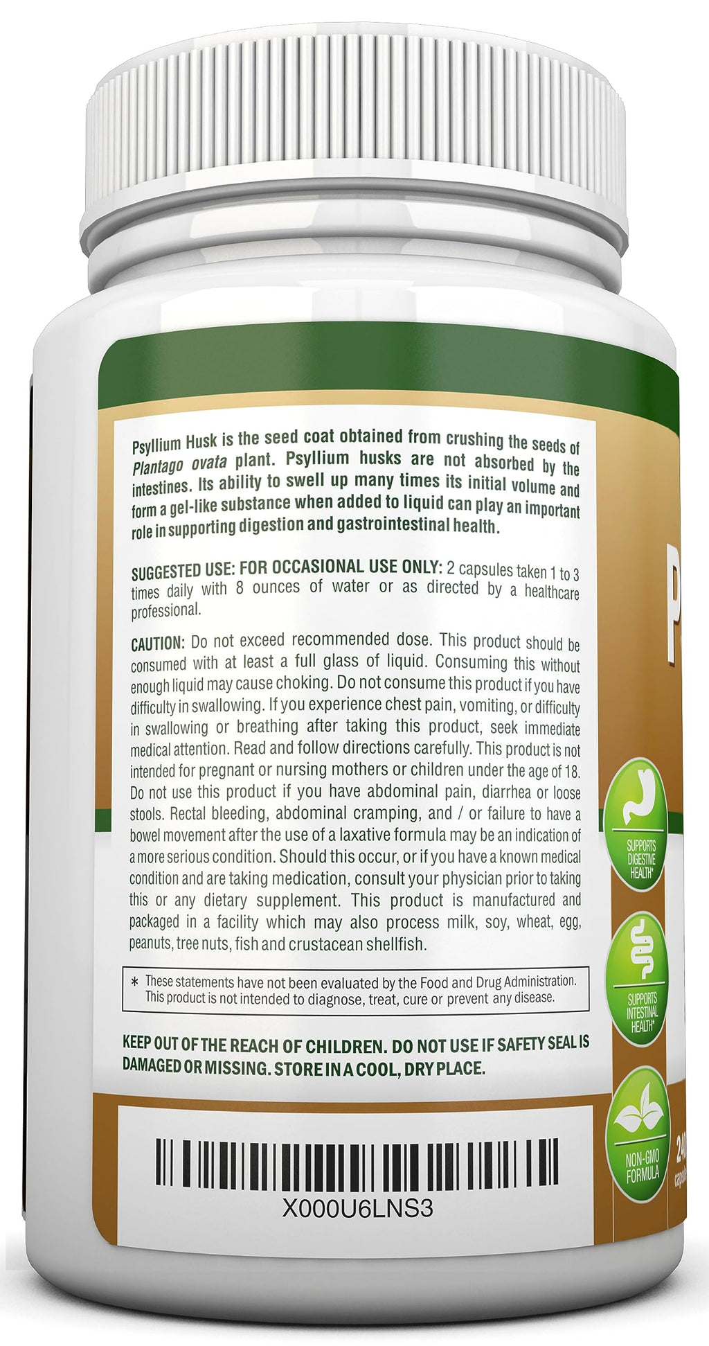NutriONN PSYLLIUM Husk Capsules - 1450mg Per Serving - 240 Capsules - Double Strength - Premium Psyllium Fiber Supplement - Great for Digestion and Regularity - 100% Natural Soluble Fiber