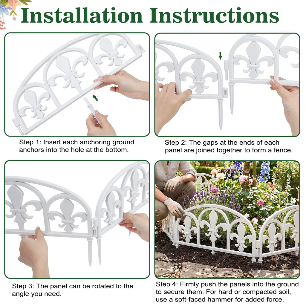 BiuBiubulu 22ft White Garden Edging Border 19 Panels Plastic Landscape with 57 Anchoring Spikes Decorative Lawn Barrier Fence Liner for Flower Bed Yard