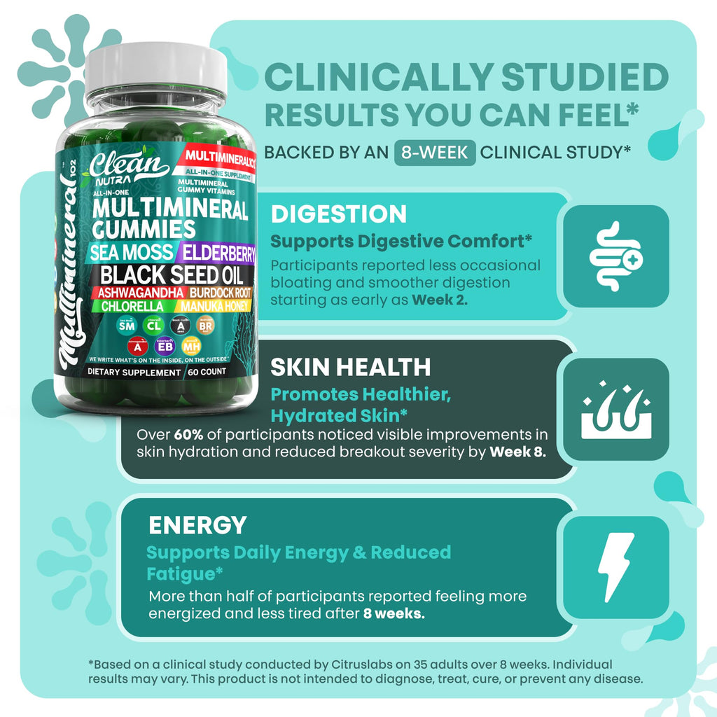Sea Moss Gummies | Clinically Tested - Black Seed Oil Ashwagandha Elderberry Burdock Root Chlorella Manuka Honey - Vegan Irish Sea Moss Gummy Vitamins for Adults Kids Men Women - Green Apple Flavor