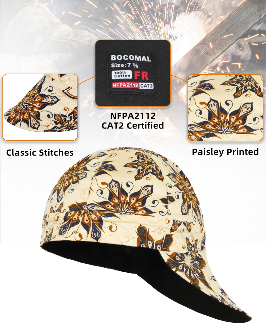 BOCOMAL 2 Pack Welding Cap Plaid Style CAT2 NFPA2112 Flame Resistant 7OZ Midweight Welder Hats 7 3/4