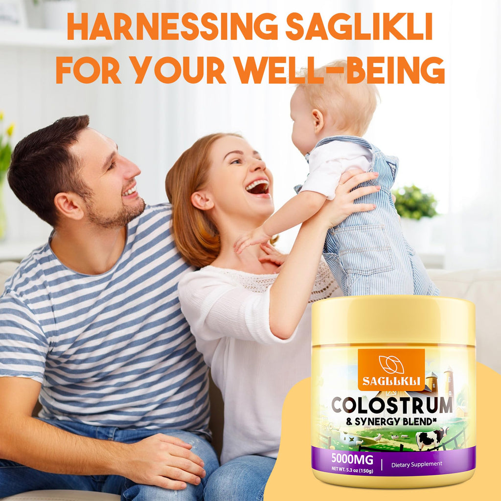 Saglikli Colostrum Powder Supplement 5,000 mg, Grass-Fed Bovine Colostrum with Prebiotics, Probiotics, Lactoferrin & PRP, 30 Servings