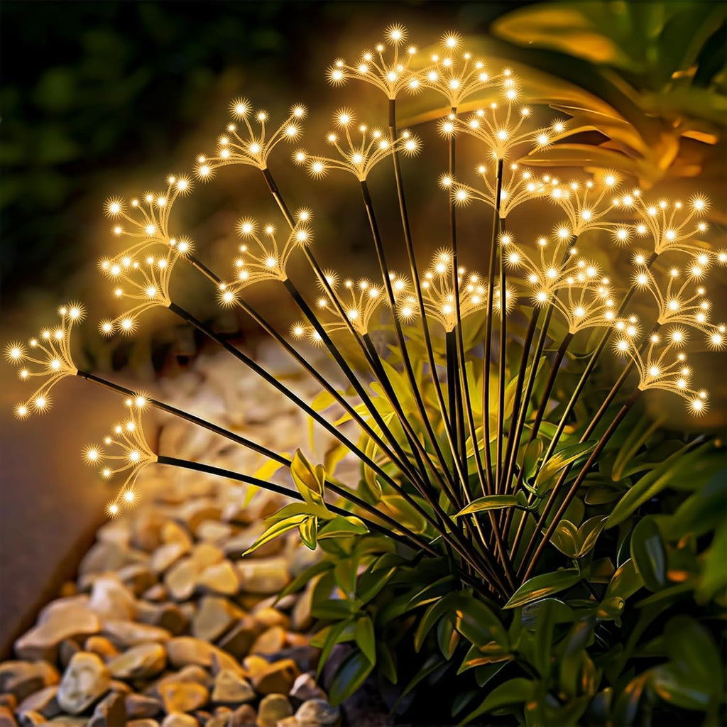 Solar Garden Lights 6 Pack Waterproof Solar Swaying Starburst Light Outdoor Lights for Yard Patio Walkway Pathway Party Wedding Christmas Decorative, Warm White