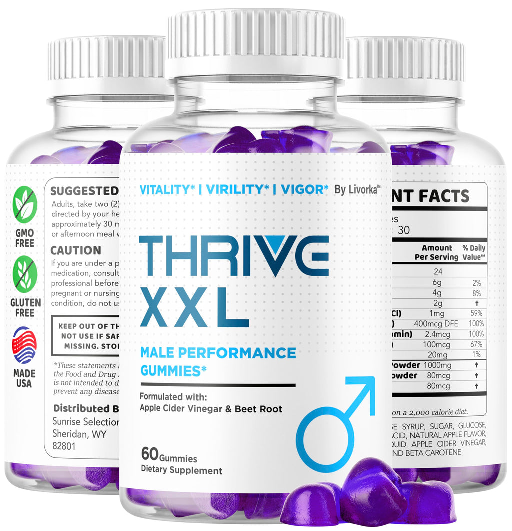 Thrive XXL Gummies - Official ThriveXXL Supplement Support Gummys for Men, ThriveXXLGummies All Natural - Maximum Strength, Advanced Formula for Health & Wellness, 60 Gummies for 1 Month