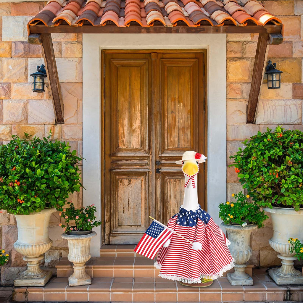 JcHrmers Patriotic Porch Goose Outfits 4th of July Goose Outfit Fits 23" Cement Plastic Goose Statue for Independence Day USA 250th Anniversary Outdoor Lawn Garden Yard Patio Decoration (Style 1)