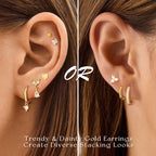 adoyi Gold Hoop Earrings Set for Women Hypoallergenic Surgical Steel Earrings for Women Sensitive Ears, 14K Gold Plated Flat Back Studs Stainless Steel Mini Hoops Earring Lightweight Jewelry