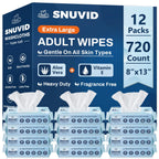 Adult Wipes for Elderly - 720 Count Extra Large 8"x13" Disposable Washcloths Rinse Free Bathing Wipes for Incontinence & Bedridden Care - Thick, Soft & Unscented with Aloe & Vitamin E (12 Packs of 60)