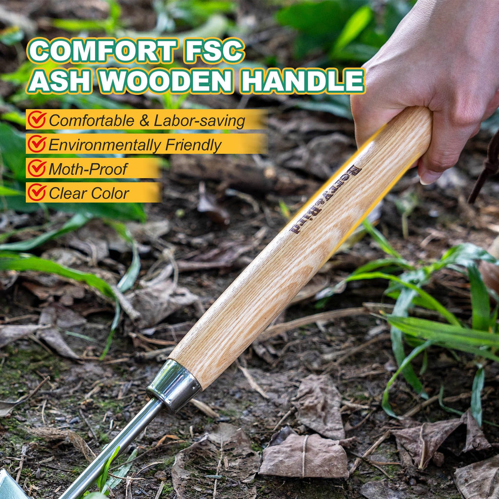 Berry&Bird Triangle Hand Hoe, 15.2’’ Winged Weeder Tool with Wood Handle