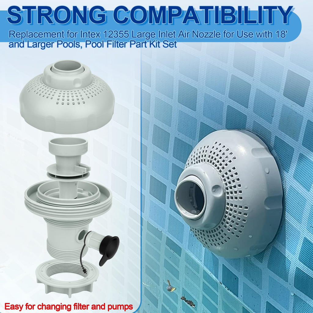 12355 Large Inlet Air Nozzle Compatible with Intex 1900-2450gph Pumps, Pool Inlet Air Nozzle for Intex 18' and Larger Pools, Strainer Grid Nozzle Kit Replacement Parts - 1 Pack