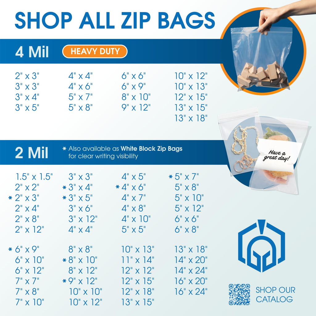 Spartan Industrial - 13” X 18” (100 Count) 4 Mil Thick Clear Reclosable Zip Plastic Poly Bags with Resealable Lock Seal Zipper - Heavy Duty and Durable