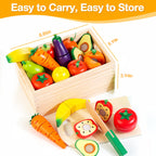 Wooden Play Food for Toddlers, Fruit & Veggies Cutting Set for Play Kitchen