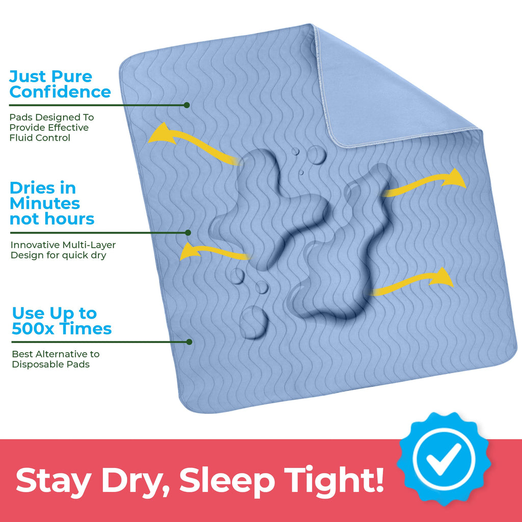 Utopia Bedding Washable Underpads 34" x 36" (Pack of 2), Waterproof Reusable Heavy Absorbency Incontinence Bed Pads for Adults, Kids, Elderly and Pets, Bedwetting Pads for Sofa and Couch (Blue)